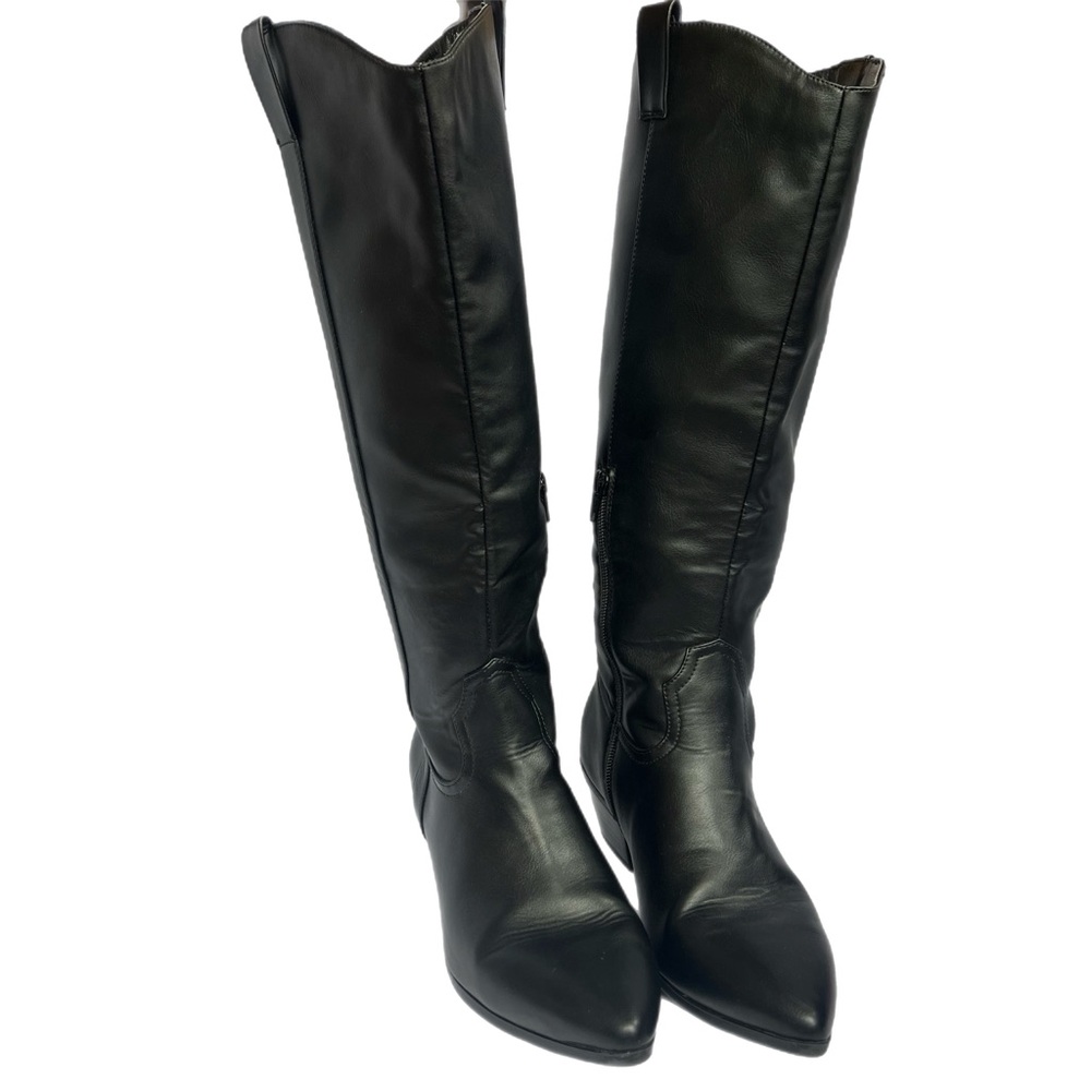Universal Thread Black Faux Leather Tall Heeled Boots Pointed Toe Size 7.5